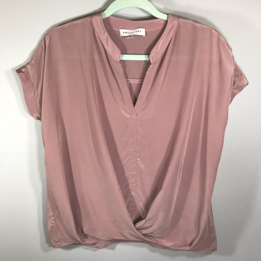 Amour vert 100% silk twist front blouse